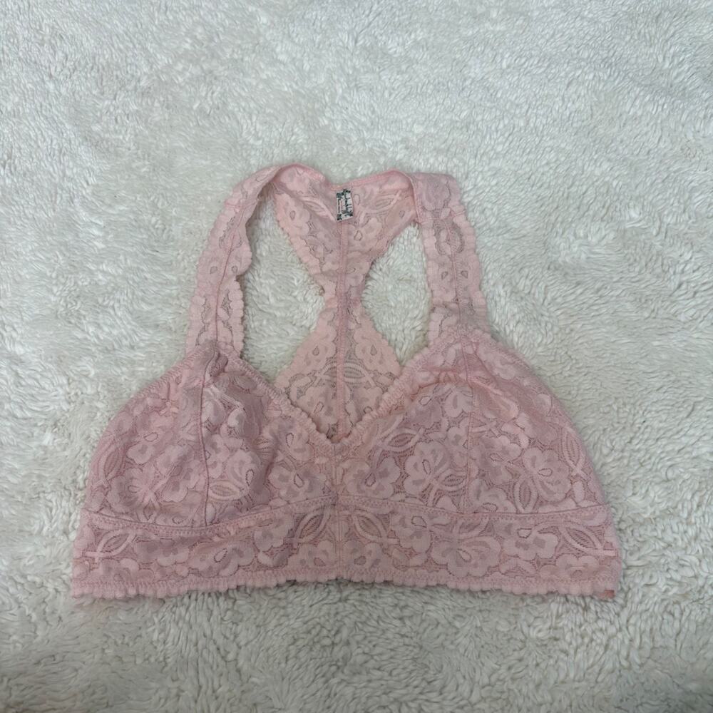 Intimately Womens Pink Racerback Bralette Lace Galloon Festival Preppy Casual L